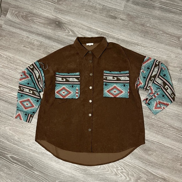 Aztec Western Style Oversized Shirt with Frayed details - Picture 7 of 11